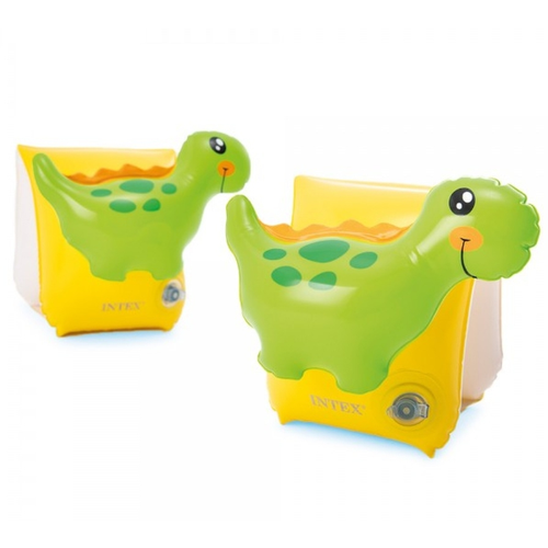 Нарукавники для плавания Intex/нарукавники надувные дизайн динозавр/плавательные нарукавники для детей от 3 до 6 лет/желто-зелёные