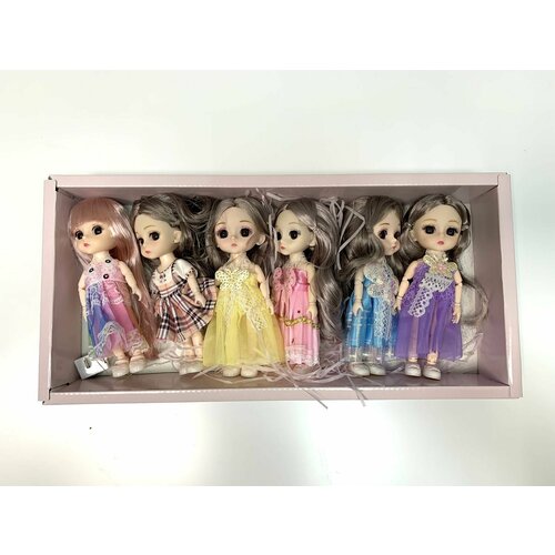 Набор шарнирных кукол 6 штук в подарочной упаковке, Платье в клетку 2, с подсветкой