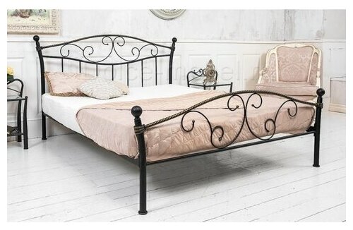 фото Кровать двуспальная Gold металлическая кованая 160х200 черная с золотом