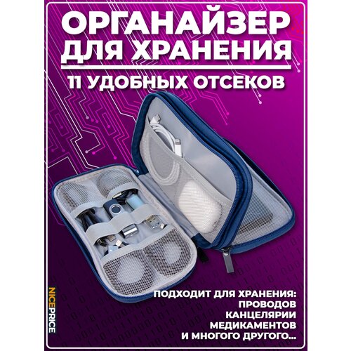 Органайзер для хранения зарядок и проводов сумка органайзер для проводов и зарядок дорожный цвет синий