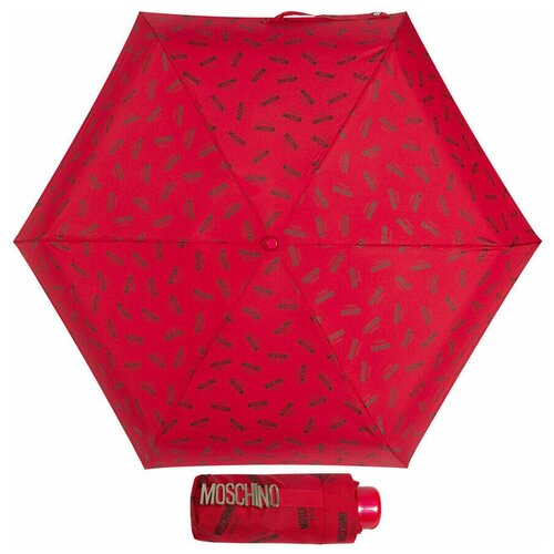 фото Мини-зонт moschino, механика, 4 сложения, купол 92 см., 6 спиц, чехол в комплекте, для женщин, красный