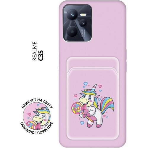 Матовый чехол с карманом Unicorn and candy для Realme C35 / Рилми С35 с 3D эффектом розовый матовый чехол с карманом unicorn для realme c35 рилми с35 с 3d эффектом розовый