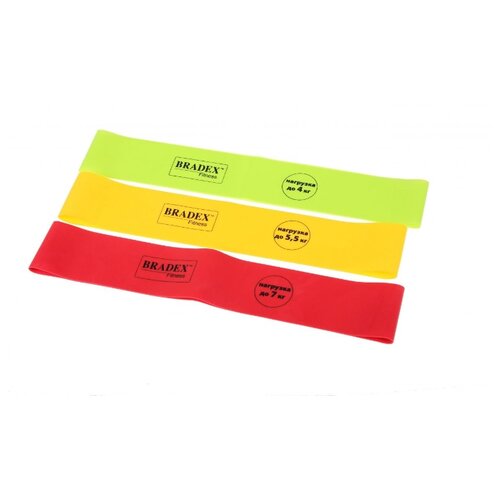 фото Эспандер лента 3 шт. bradex sf 0321 фитнес резинки 60 х 5 см зеленый/желтый/красный