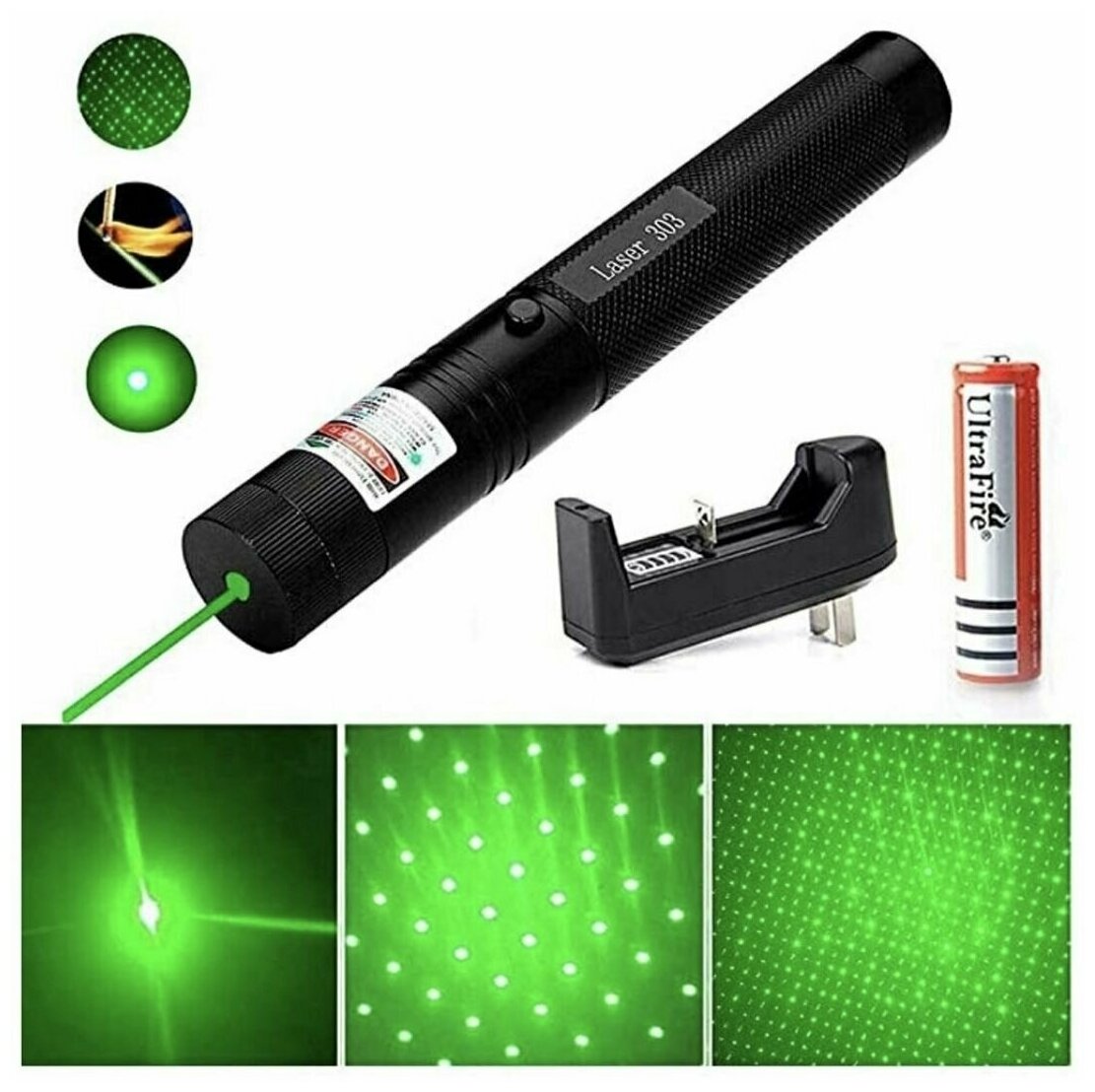 Лазерная указка зеленый луч Green Laser 303 черная