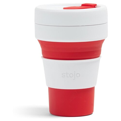 фото Многоразовый складной стакан stojo с крышкой для кофе с собой из пищевого силикона / стакан для кофе / кружка для кофе 355 мл, цвет red