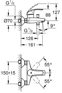 Смеситель для ванны GROHE Eurosmart, хром (33300002)