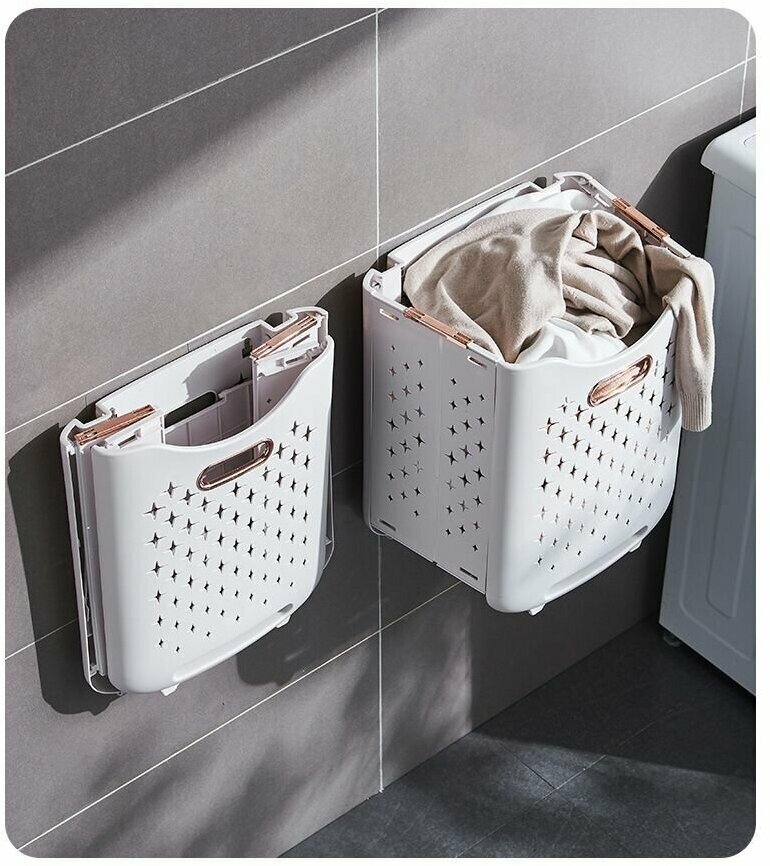 Складная корзина для белья в ванную комнату, настенная сумка для грязной одежды, органайзер для белья в ванную комнату - фотография № 8