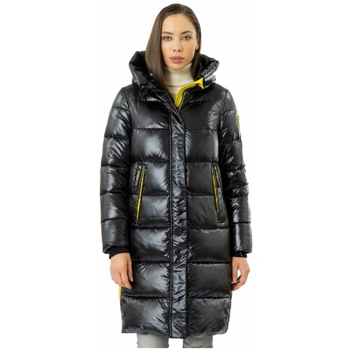 NortFolk / Куртка женская зимняя удлиненная с капюшоном пуховик / Пальто женское зимнее цвет черный размер 62