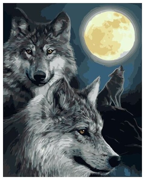 Картина по номерам "Волки под луной" 40х50 см Холст на подрамнике