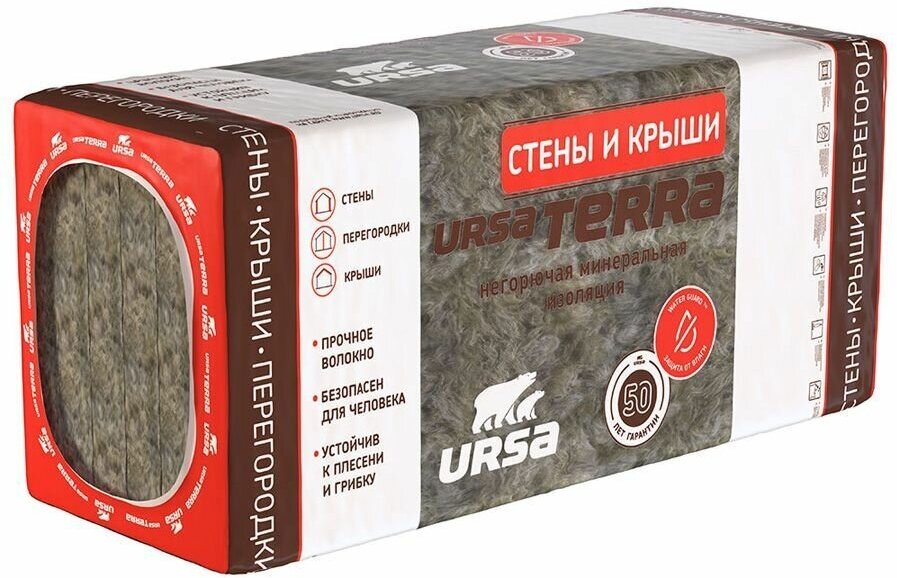 Урса Терра 36PN утеплитель 1250х610х100мм (5шт=3,81м2=0,38м3) / URSA Terra 36PN Стены и крыши минеральная вата 1250х610х100мм (3,81м2=0,38м3) (упак. 5