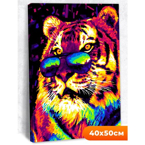 Картина по номерам на холсте на подрамнике LORI Неоновый тигр 40х50 см, Им-Рхб-048 картина по номерам на холсте на подрамнике lori тигры 40х50 см им рхб 078