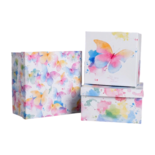 фото Набор подарочных коробок 3 в 1 "акварельные бабочки", 18 x 18 x 10 - 22 x 22 x 12 см дарите счастье