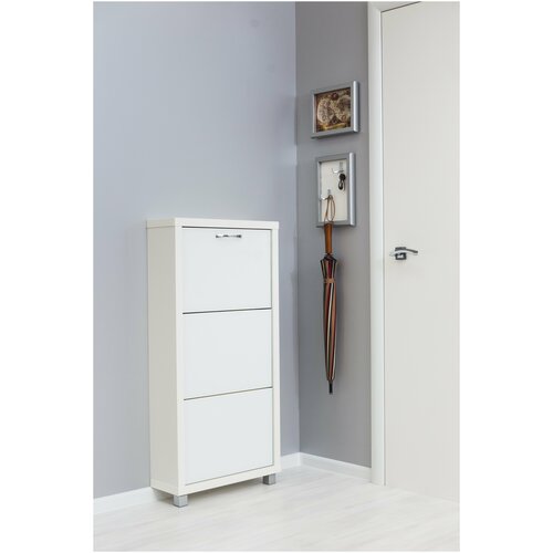 Шкаф обувной Люкс стекло белое, белый шагрень 3