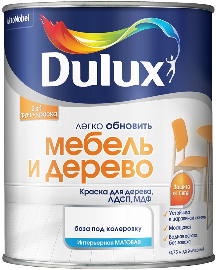 Краска Dulux Мебель и Дерево белая основа BW 0,75 л