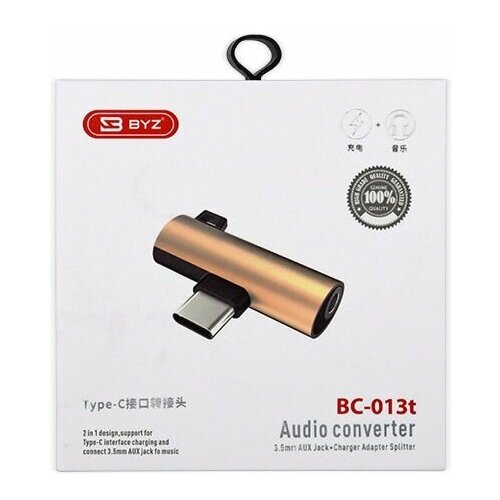 Переходник для смартфона BYZ BC-013T, Jack 3.5 мм-USB TYPE-C, черный переходник для смартфона byz bc 013t jack 3 5 мм usb type c золото