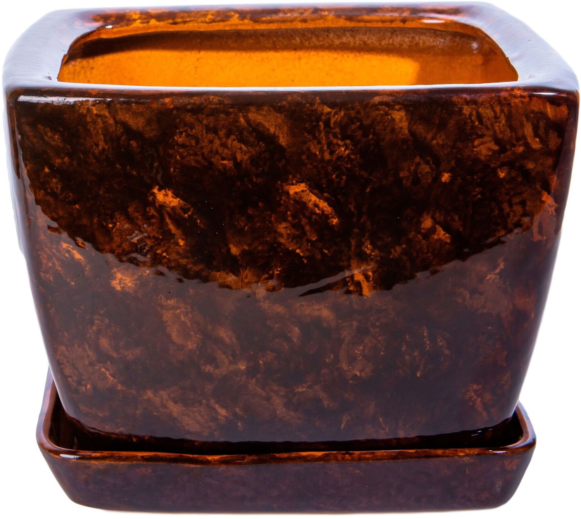 Горшок Парус №2 22х22х20 см керамический коричневый с подставкой