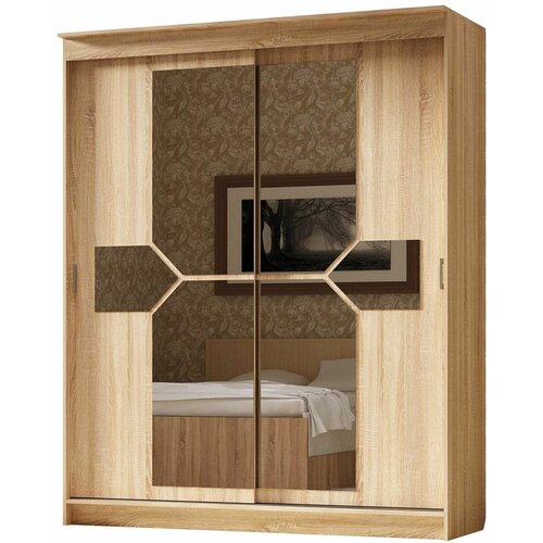 Шкаф-купе Альянс Фаворит, Дуб Сонома, ЛДСП, с полками, ящиками, штангой, зеркалом, для спальни, гостиной, 1500х2200х600, памир