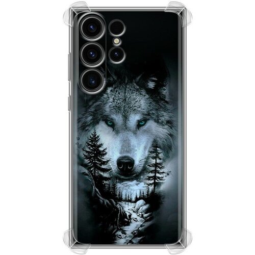 Дизайнерский силиконовый с усиленными углами чехол для Гэлакси С23 Ультра / Samsung Galaxy S23 Ultra Лесной волк