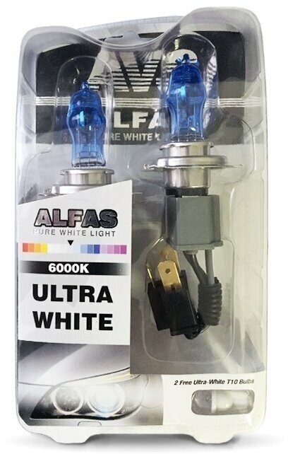 Газонаполненные лампы AVS "Alfas" "Ультра-белый" 6000К H4, комплект 2 шт.