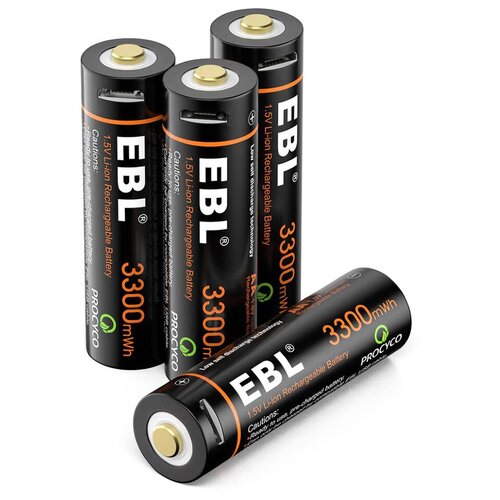 Комплект аккумуляторных батарей EBL USB Rechargeable AA 1.5V 3300mwh + зарядный кабель (4шт)