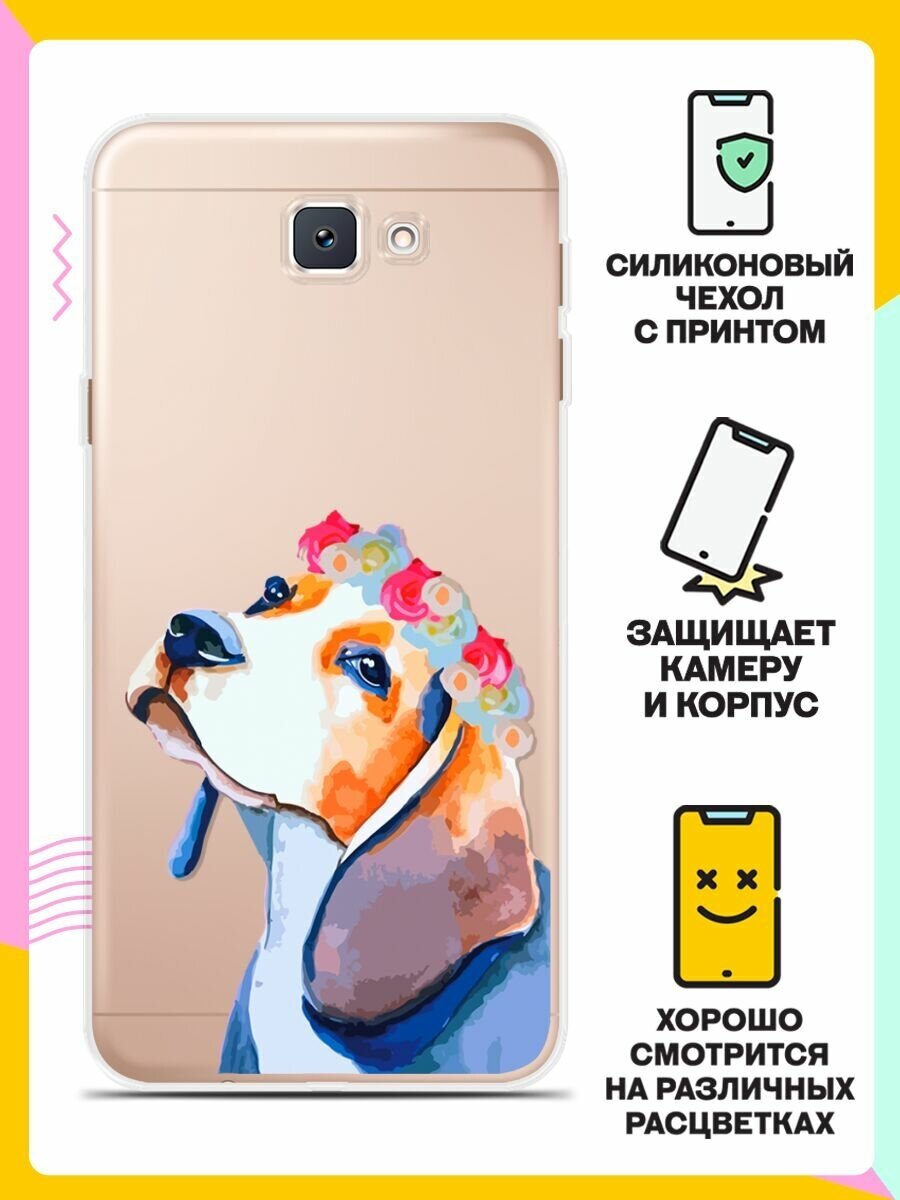 Силиконовый чехол на Samsung Galaxy J6+ Бигль с цветами / для Самсунг Галакси Джей 6 Плюс 2018