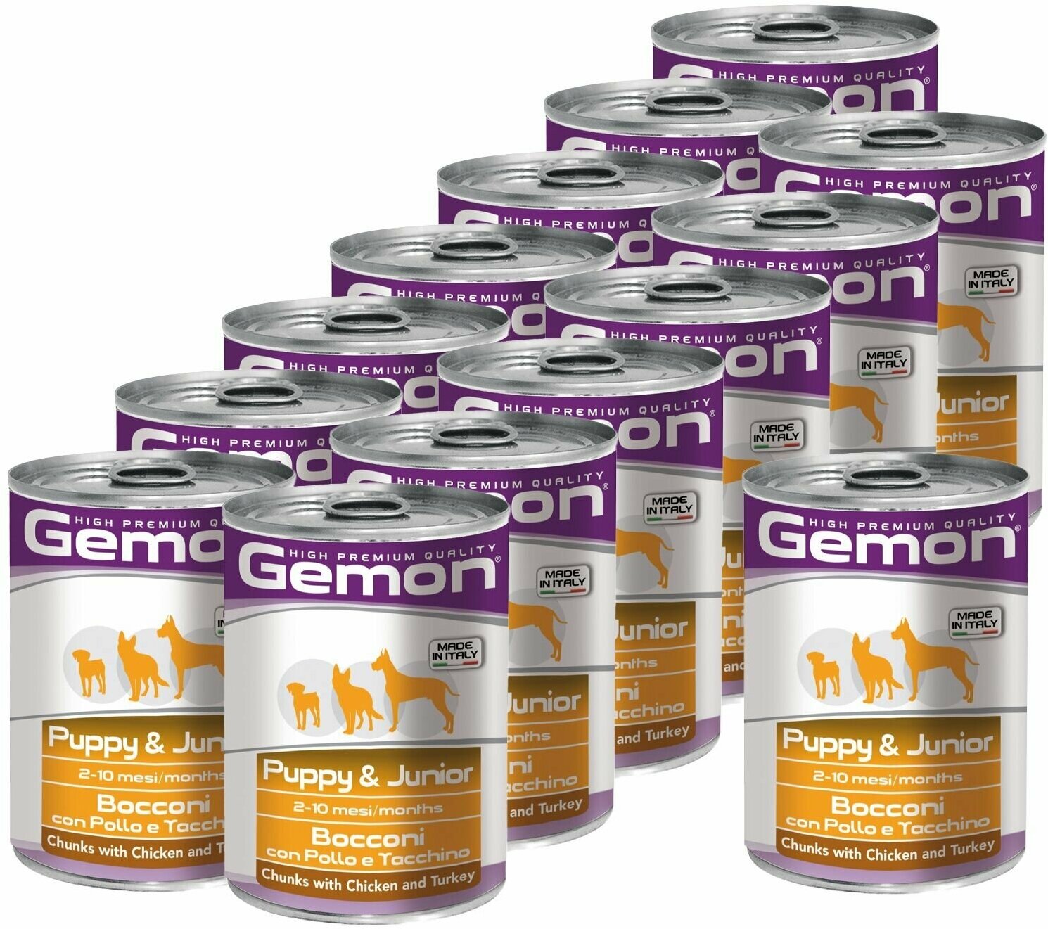 Gemon Dog консервы для щенков кусочки курицы с индейкой 415г х 14шт.