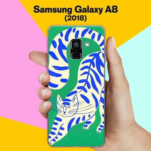Силиконовый чехол на Samsung Galaxy A8 (2018) Кот на зеленом / для Самсунг Галакси А8 2018 противоударный силиконовый чехол style is a way white на samsung galaxy a8 2018 самсунг галакси а8 2018