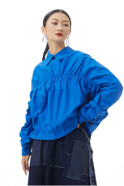 Рубашка  Unicus, нарядный стиль, трапеция силуэт, длинный рукав, однотонная, размер 42-48, синий