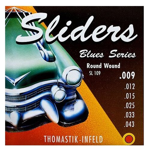 SL109 Blues Sliders Комплект струн для электрогитары, Light, сталь/никель и шелк, 9-43, Thomastik микробаф с пластиковой прослойкой