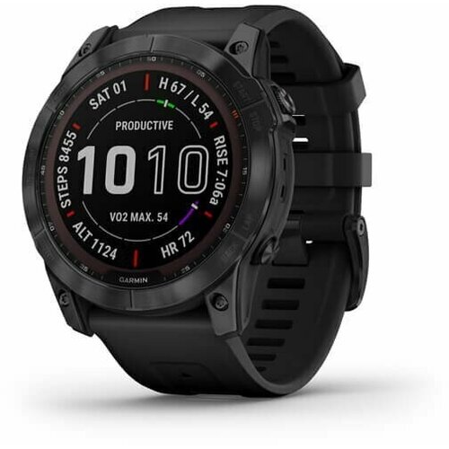 Умные часы Garmin Fenix 7X Sapphire Solar титановый серый DLC с силиконовым ремешком