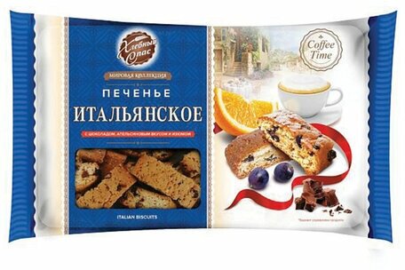 Печенье хлебный спас "Итальянское" с шоколадом, апельсиновым вкусом и изюмом, 320 г, пакет, 00-2226521