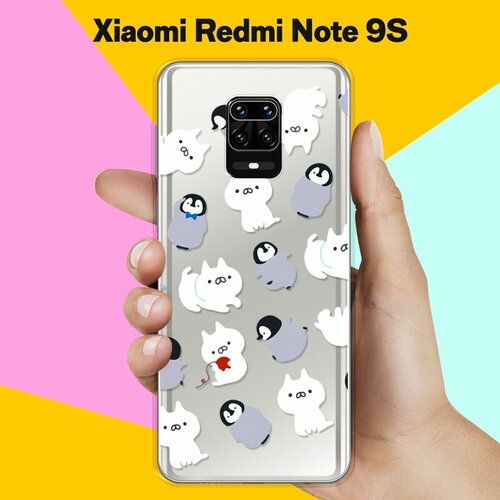 Силиконовый чехол Котики и пингвины на Xiaomi Redmi Note 9S силиконовый чехол на xiaomi redmi note 9s сяоми редми нот 9s котики прозрачный