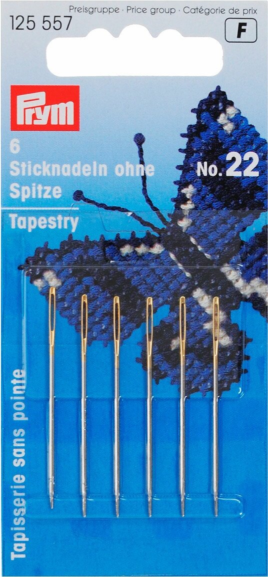 Иголки для шитья и вышивания гобеленовые № 22, ручные, Prym Tapestry, 125557, 6 шт