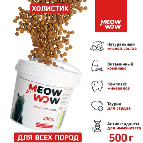 Корм сухой для кошек всех пород с индейкой и лососем MEOW WOW (МЯУ ВАУ) холистик 1.4 кг