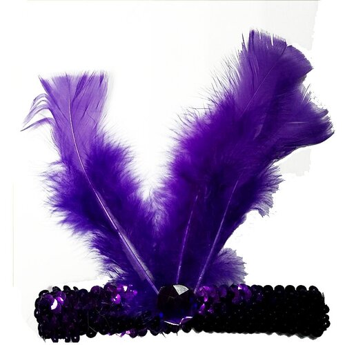 фото Повязка лайзы на голову с пером цвет фиолетовый с фиолетовым камнем страна карнавалия