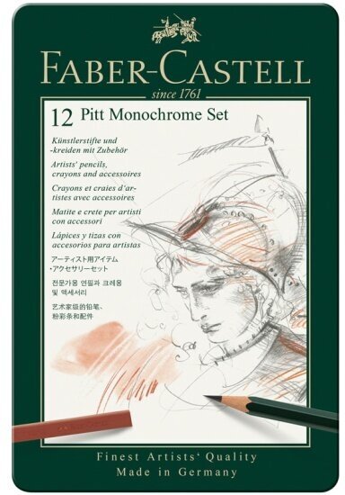 Набор художественных изделий Faber-castell "Pitt Monochrome", 12 предметов, метал. кор.