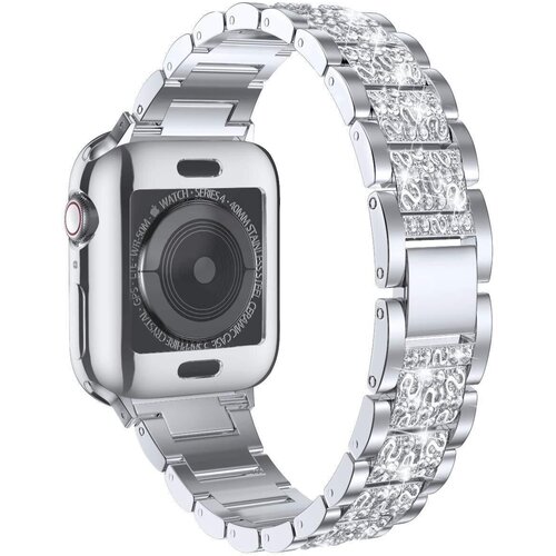 Ремешок металлический cо стразами для Apple Watch 42/44/45 mm Series 1-8/SE/Ultra , Серебристый
