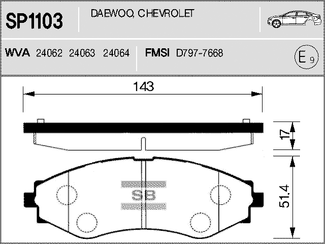 Тормозные колодки передние CHEVROLET Lacetti 03- SP1103 SANGSIN BRAKE - фотография № 12