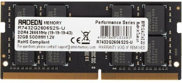 Оперативная память для ноутбука 32Gb (1x32Gb) PC4-21300 2666MHz DDR4 SO-DIMM CL19 AMD R7 Performance