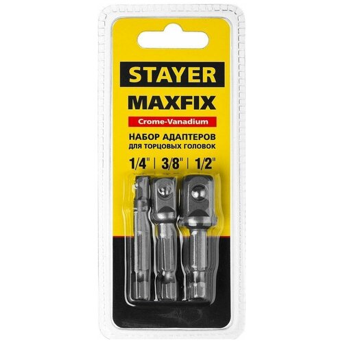 Набор: Адаптеры для торцовых головок STAYER MASTER MAXFIX, сталь 40Cr, 3 предмета E1/4-1/4, E1/4-3/8, E1/4-1/2, 50 мм набор бит и адаптеров stayer 61 шт