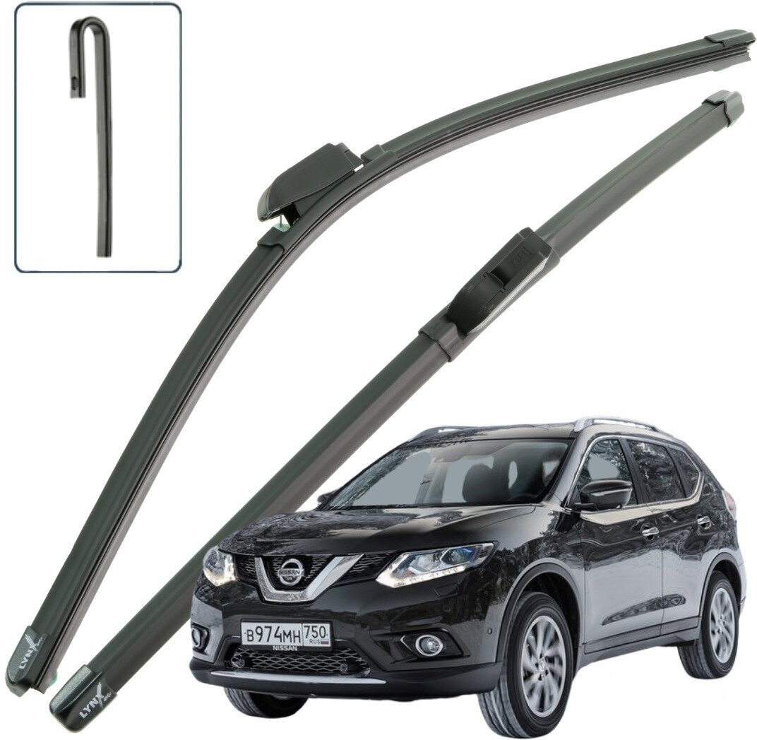 Дворники Nissan X-Trail (3) T32 Ниссан Х-трэйл Т32 2013 2014 2015 2016 2017 2018 2019 Щетки стеклоочистителя бескаркасные 650мм-400мм к-т 2шт