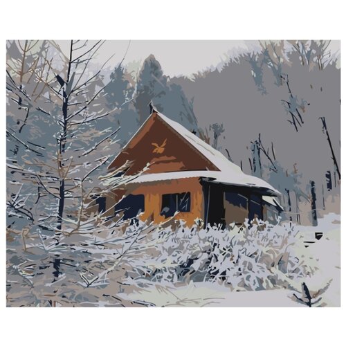картина по номерам 40х50 речка в зимнем лесу холст на подрамнике акриловые краски Домик в заснеженном лесу Раскраска картина по номерам на холсте