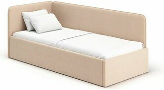 Кровать - диван Romack Leonardo 70х160 латте бежевый с ящиком для белья боковой спинкой мягким изголовьем односпальная