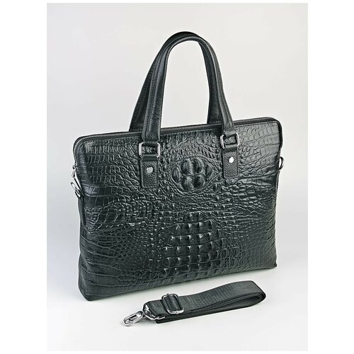 Портфель BAREZ, фактура под рептилию, черный