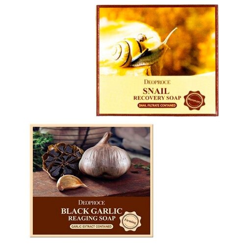 Набор: Mыло Snail Recovery Soap 100г + Мыло с чесноком Deoproce Black Garlic Reaging Soap 100г