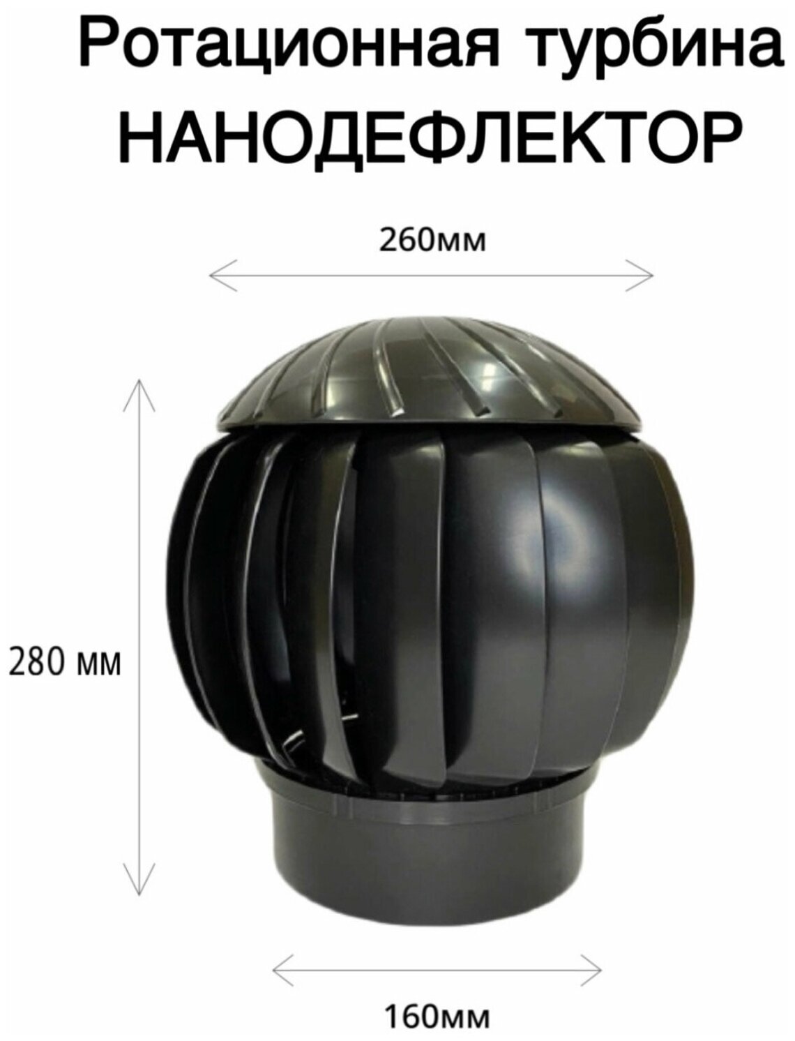 Ротационная вентиляционная турбина Нанодефлектор РВТ D160, черный - фотография № 6