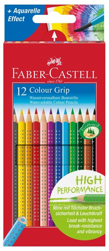 Карандаши цветные Faber-Castell "Grip", 12цв, трехгран, заточен, картонная упаковка с европодвесом
