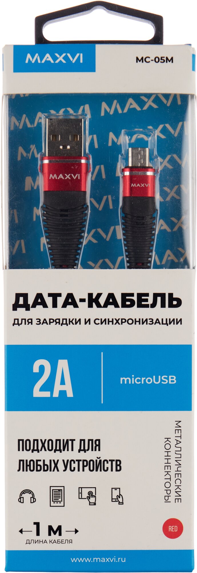 Кабель Maxvi MC-05M red USB-A - microUSB, 2A
