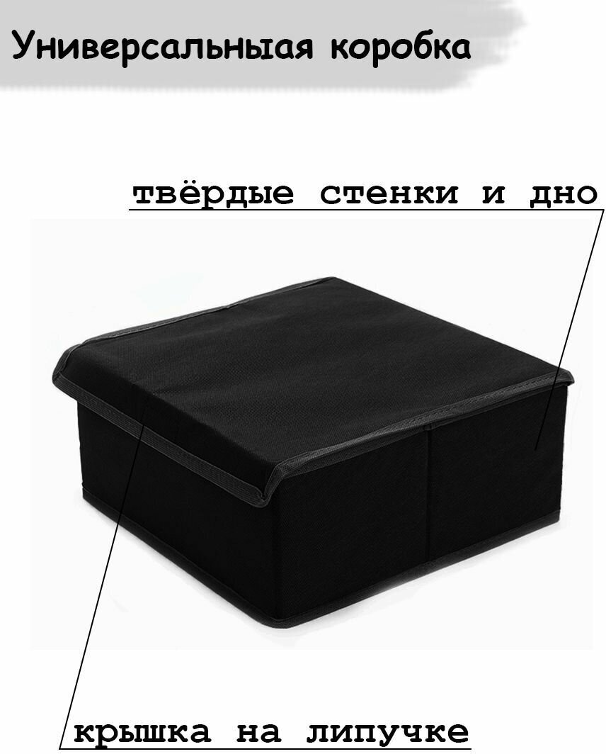 Коробка для хранения для мелких вещей ЭГО 28х28х13, органайзер черный / серый - фотография № 1