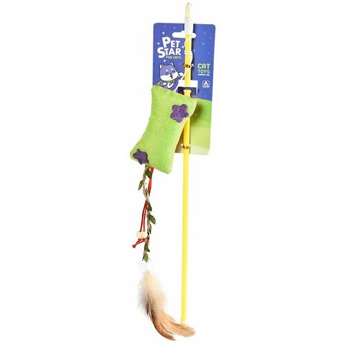 PET STAR игрушка для кошек удочка Подушечка с мятой и перьями, 47 см.
